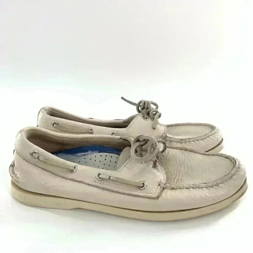 Sperry mens size 9 white leather lace up boat shoes - Picture 3 of 13